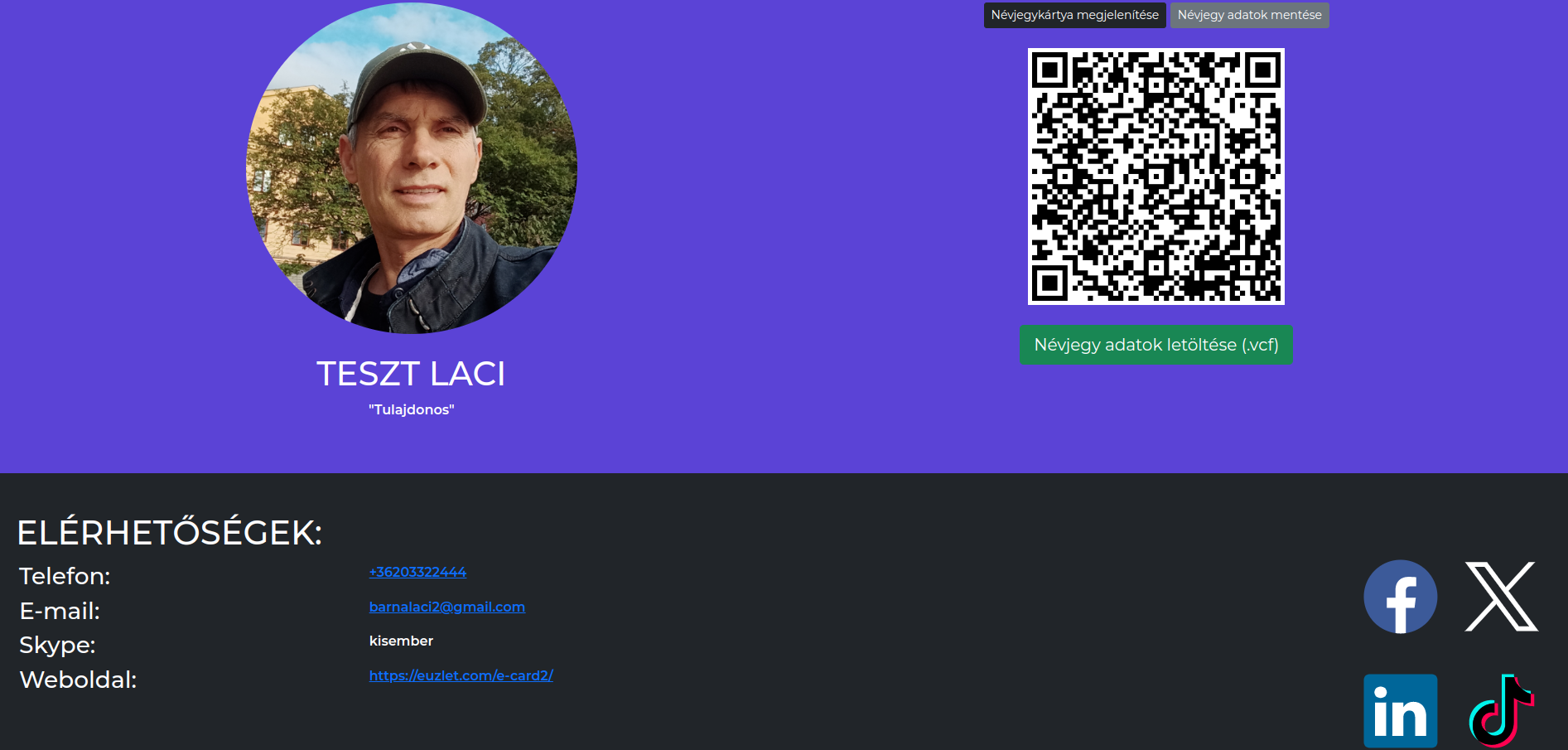 e-card névjegykártya szerkesztése